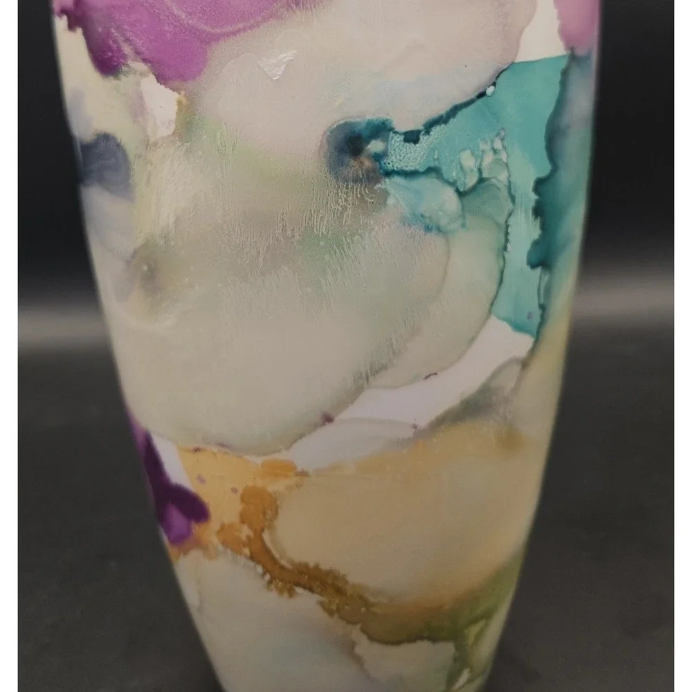 Itallian Swirl Vase Franco Design  Marbled Reverse Painted Art Glass B#27